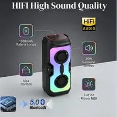 Caixa de som Bluetooth Portátil Com Led RGB Portátil FM USB TWS 50W Para Praia, Festa ou Viagem 1500mah Potente