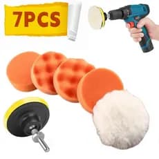 Kit Boina Automotiva Polimento 3 Pol 7 Peças Espuma e Lã Com Suporte Para Furadeira e Parafusadeira