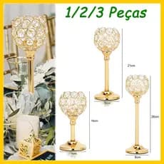 1/2/3 deslumbrante castiçal de cristal dourado, castiçal de chá para casamentos, Natal e aniversários
