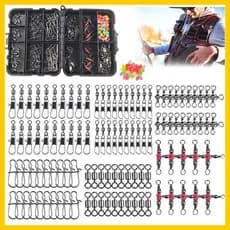 Kit de acessórios de pesca de 140 peças, caixa de equipamentos de pesca com ganchos e flutuadores para robalo