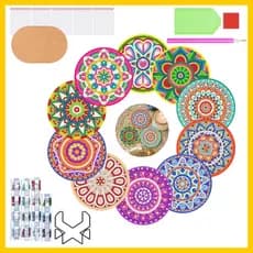 10 porta-copos de pintura de diamante estilo mandala, decoração doméstica zen DIY manual