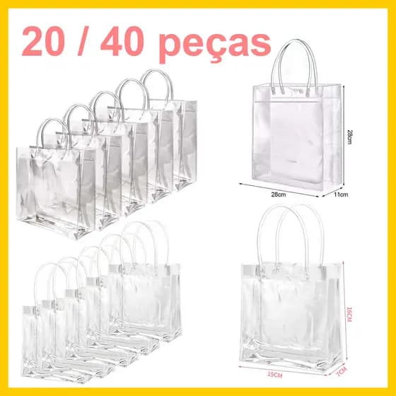 20/40 peças de saco de Presente Portátil Transparente, material de PVC, saco de embalagem de presente reutilizável