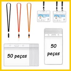 50 peças de porta-crachá horizontal/vertical, ou cordão, universal para atividades corporativas estudantis