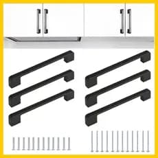 Conjunto de 6 puxadores para armários de cozinha de 20 cm, preto fosco, puxadores para gavetas em alumínio