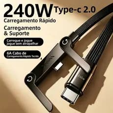 1,5M Cabo De Carregamento Rápido Angular Tipo C De 240 W Com Suporte De Dados De Jogos Trançado De Nylon Para Celular