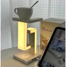 Luminária De Mesa Flutuante Com Carregador Indução 3 Cores de luz Quarto Decoração Abajur Luminária