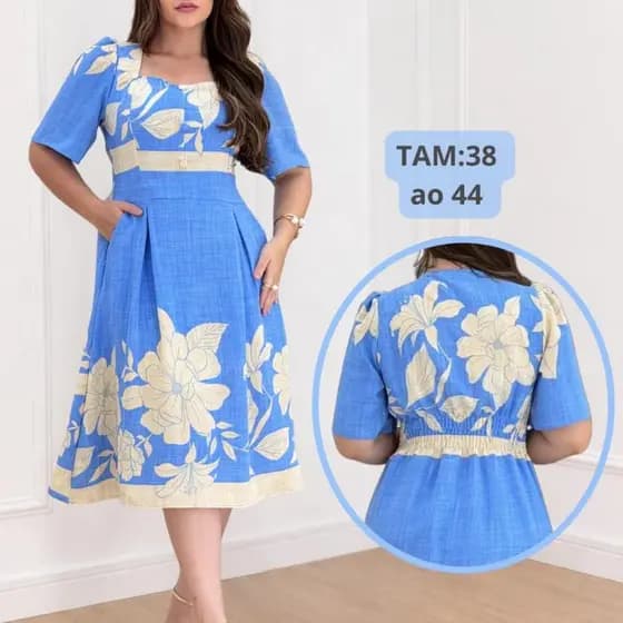 Vestido Midi Feminino Estampado Moda Cristã Duna Forrado Com Bolso