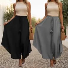 Calça Feminina Cintura Alta Godê Pantacourt Pantalona Duna Larga Festa Elegante