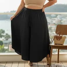 Calça Plus Size Feminina Cintura Alta Godê Pantacourt Pantalona Duna Larga Festa Elegante