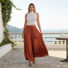 Calça Feminina Godê Duna Evazê Cintura Alta Pantacourt Soltinha Elegante
