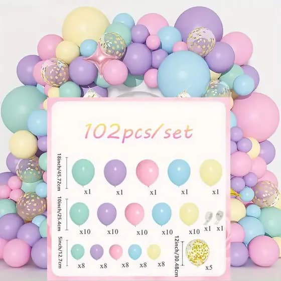 Kit 102 Peças Balões 5 10 12 18 Coloridos Macaron | Para Festas e Aniversários | Com Fita