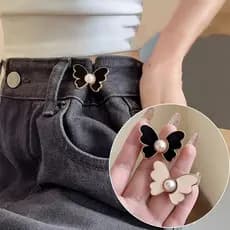 Três Clipes de Cintura Borboleta Ajustáveis Femininos, Calças Jeans em Aço Inoxidável, Acessórios de Broche