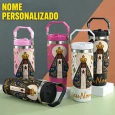 Nome Personalizado Maria | Copo Térmico Inox 890ml Grande Capacidade | Tampa com Canudo e Alça Portátil