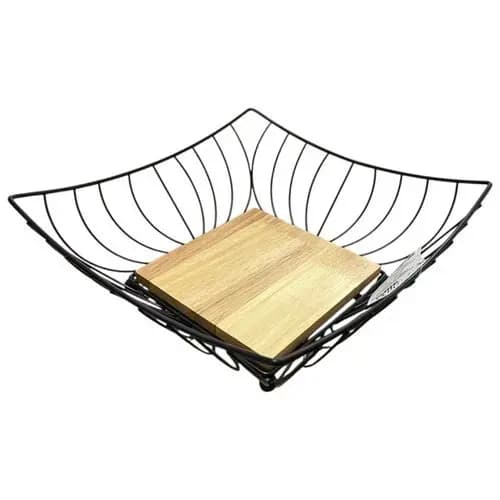 Fruteira Quadrada Aramado Acabamento Ecowood 25cm Organizador Frutas Cozinha Moderna