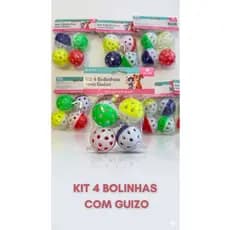 Kit 4 Bolinhas com Guizo para Gatos Brinquedo Interativo Plástico Cores Variadas