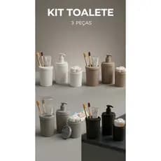 Kit Banheiro 3 Peças Porta Sabonete Líquido Porta Escova de Dente com Tampa e Porta Algodão Plástico