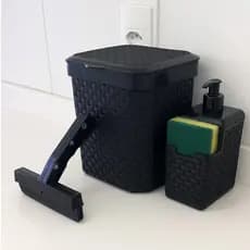 Conjunto para Cozinha Lixeira + Rodo + Porta Detergente com Base Esponja Rattan 5L preto Concept