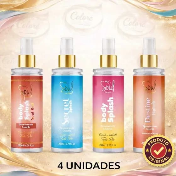 Kit 04 Body Splash SOUL TRADICIONAL FEMININO 200ml Perfume Colonia Desodorante Corporal