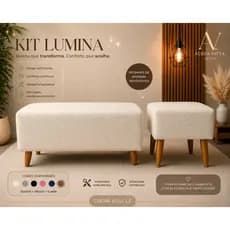 Kit 2 Puff Decorativo Banco Estofado Luxo Bouclé Veludo Suede Reforçado Sala Closet Salão Studio Clinica Quarto Moderno