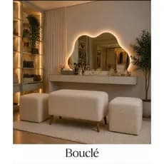 Kit Puff Decorativo Bouclé Premium 3 Peças – Coleção Vitta | Moderno, Resistente, Luxo e Conforto