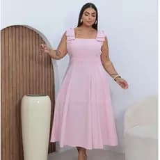 Vestido Feminino Plus size Midi Casual Elegante Linho Premium Conforto Laços Alça Larga Moda PP a G3