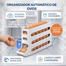 Porta Organizador de Ovos para Geladeira 30 Unidades Rolagem Automática 4 Andares