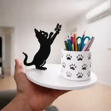Porta Canetas lápis Gatinho Fofo | Organizador de Mesa Decorativo