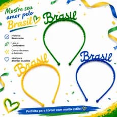Kit 3 Tiaras Brasil Torcida Futebol Copa Arquinho Verde Amarelo Azul Festa Carnaval Eventos Seleção Brasileira Decoração