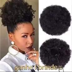 Aplique coque Afro Puff cabelo sintético com toque natural para rabo de cabelo curto encaracolado com ajustes reguláveis