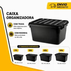 Caixa Organizadora Container 50 65 e 95 Litros Preta Com Trava