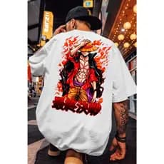 Camiseta 100% Algodão de Streetwear Oversized Luffy One Piece Rei Dos Piratas Gear 5 Camisa Anime Envio Rapido