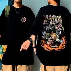 Camiseta Oversized Anime Demon Slayer Mangá Mangá Pilares Rengoku Castelo Infinito Tanjiro Unissex