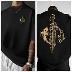 Camiseta Oversized Streetwear Koi Espada Katana Japonesa 100% Algodão Fio 30.1 Camisão Longo Envio rapido