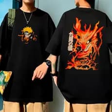 Camiseta  100% Algodão Oversized Masculina Naruto Raposa Personagem Anime Manga Curta
