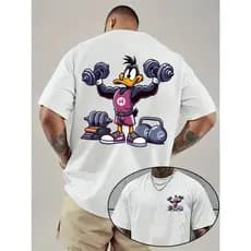 Camiseta 100% Algodão Oversized para Academia Gola redonda Pateta Daffy Tendência Fitness Chega,  Envio Rapido