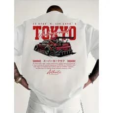 Camiseta Streetwear Malha 100% Algodão Carro Corrida Camisa Casual Masculina Gola Redonda Fio