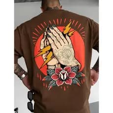 Camiseta 100% algodao Estilo Rock Estampa de Raio e Tatuagem Inspirada nas Costas Envio rapido
