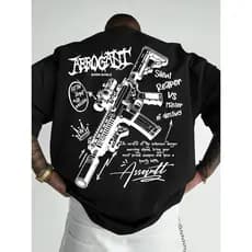 Camiseta 100% Algodão de Streetwear Trendy com Elementos Graffiti M4 Divertidos e Padrões de Letras Manuscritas