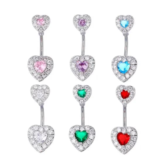| 【piercing umbigo】 | bijuterias femininas ◎Umbigo prego Umbilical duplo pêssego coração multicolorido médico aço inoxid