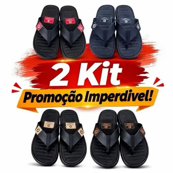 Kit 2 Pares Chinelo Masculino Confortável Antiderrapante Dia a Dia