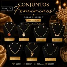 Conjunto Feminino - Colar e Brinco - Folheado - Delicado, Sofisticado