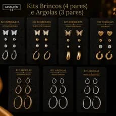 Kits Brincos (4 pares) e Argolas (3 pares) - Folheados - Primeiro a Terceiro Furos