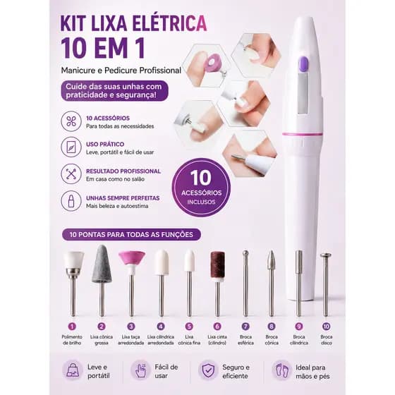 Lixa De Unha Elétrica 10 Em 1 Manicure E Pedicure