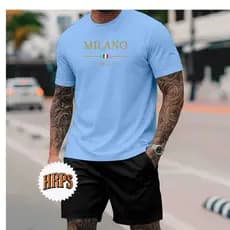 CONJUNTO EM PROMOÇÃO CAMISA ALGODÃO PENTEADO + BERMUDA TATCEL COM BOLSOS LATERAIS E CORDÃO AJUSTAVEL