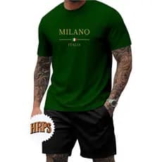 Conjunto Masculino Casual e Praia Camiseta Slim Algodão 30.1 + Bermuda Tactel Preta
