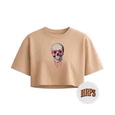 cropped feminino oversized de algodão gola redonda proteção ombro a ombro moda feminina t-shirt basica verão