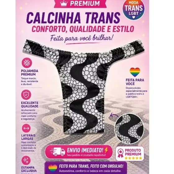 Calcinha Aquentar 🌈 Segura Neca, Lycra Calçadão de Copacabana Biquíni Feminino Trans Fio Dental Trucking Drag Queen Lgbt
