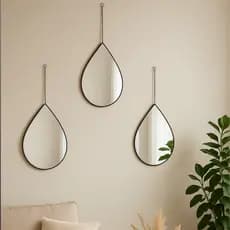 Espelhos Decorativos Gota Luxo 29cm e 31cm Preto, Dourado e Rosé – Conjunto Moderno para Sala, Quarto e Decoração