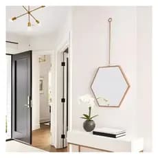 Espelho Decorativo Hexagonal 22cm e 32cm com Alça – Preto, Dourado e Rosê Moderno para Sala, Quarto e Banheiro