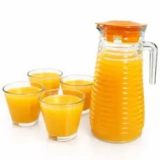 Jogo de Jarra 900ml e 4 Copos 250ml de Vidro Kit 5 Peças - Conjunto para Suco, Água ou Drinks